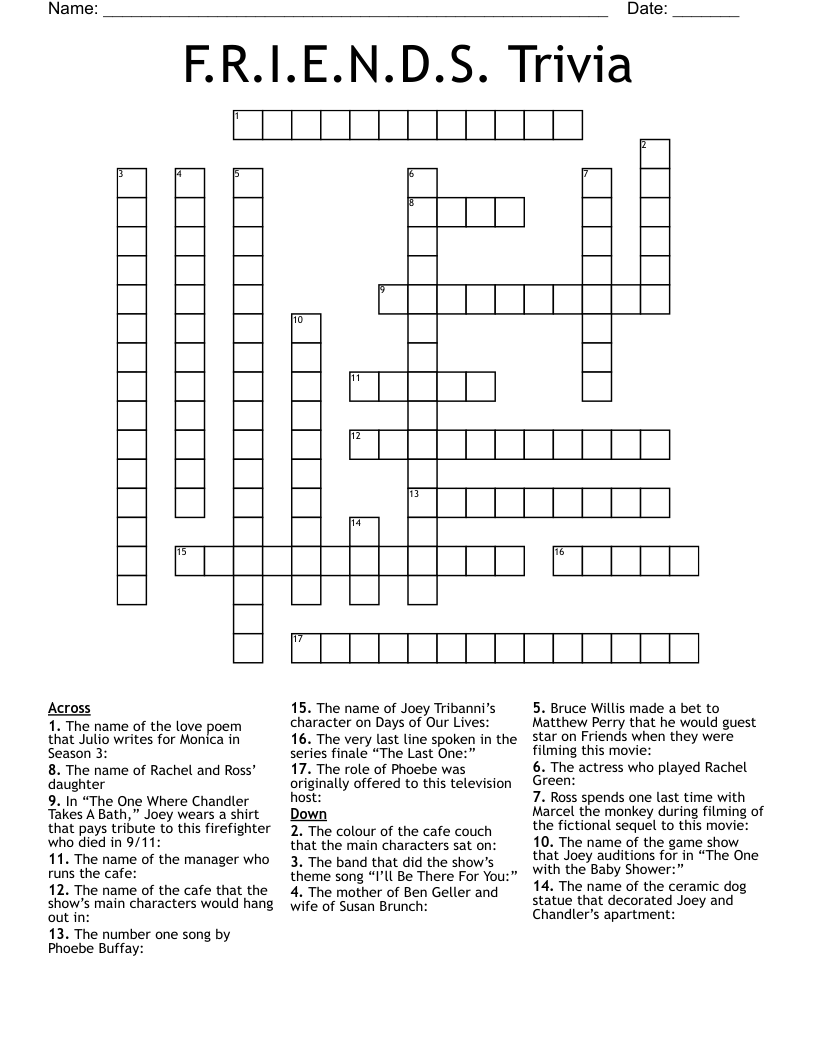 F.R.I.E.N.D.S. Trivia Crossword