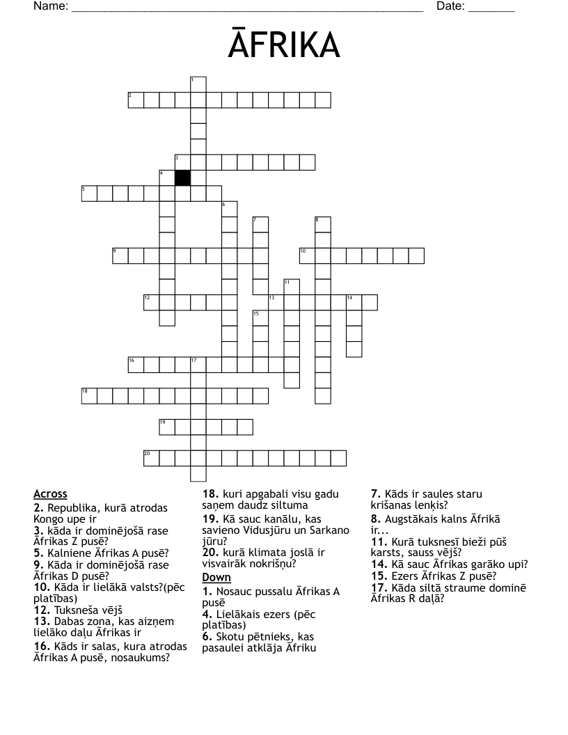 ĀFRIKA Crossword