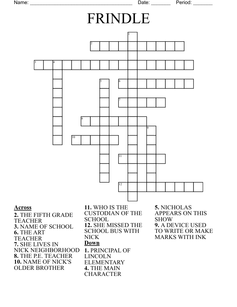 FRINDLE Crossword