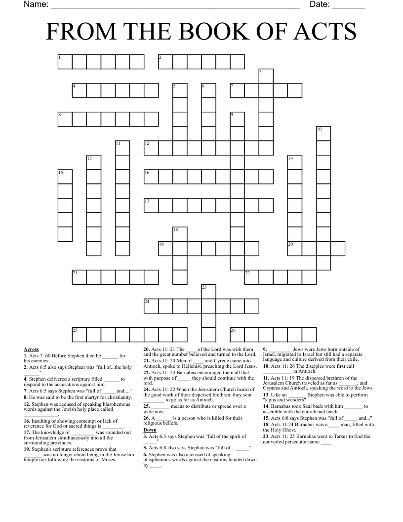 FROM THE BOOK OF ACTS  Crossword