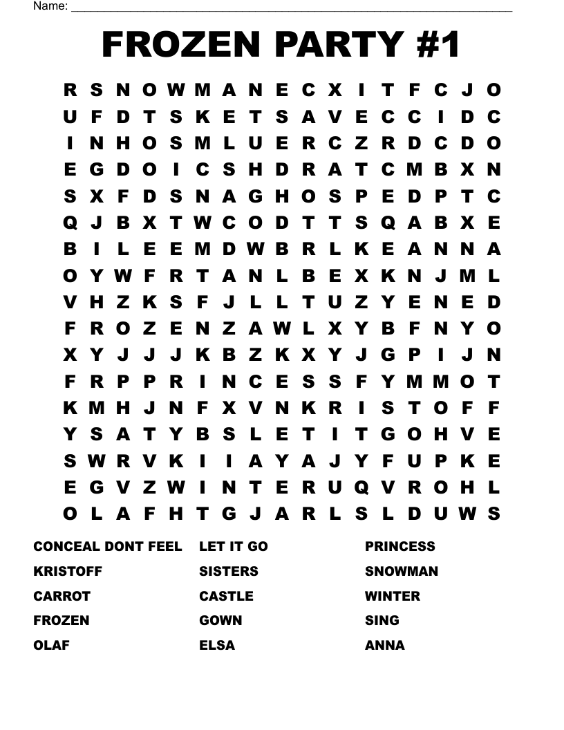 FROZEN PARTY #1 Word Search