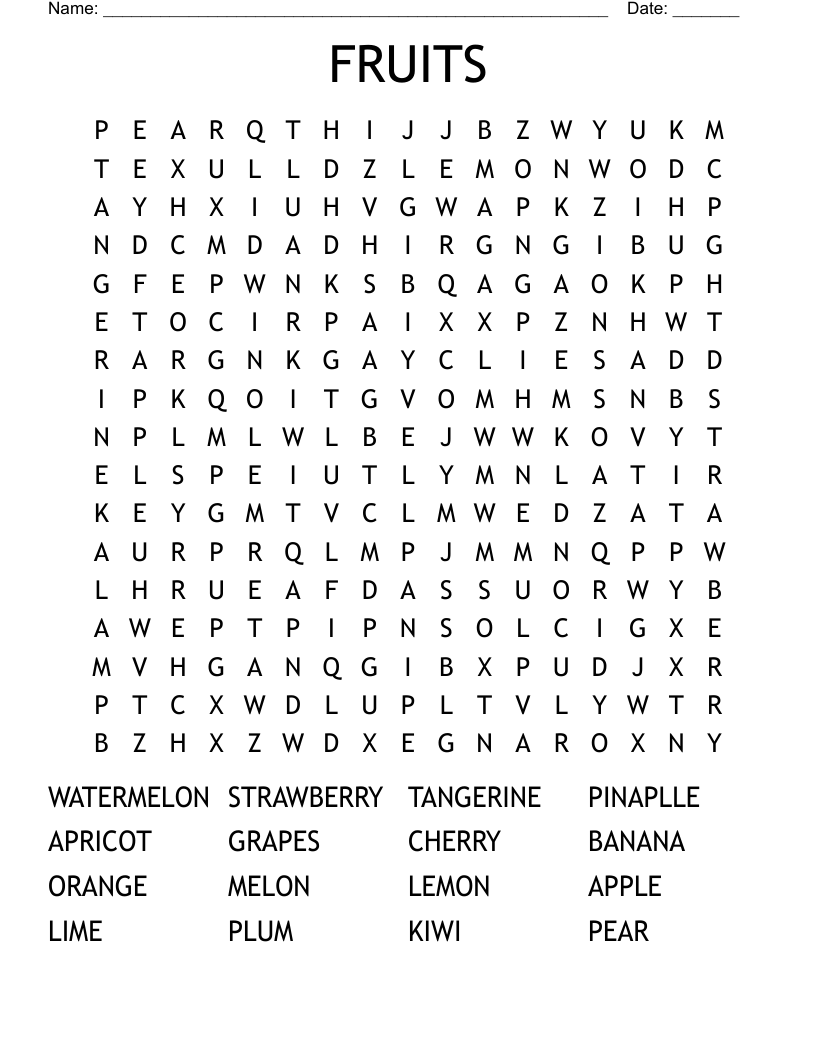 FRUITS Word Search