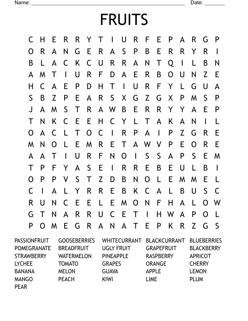 FRUITS Word Search