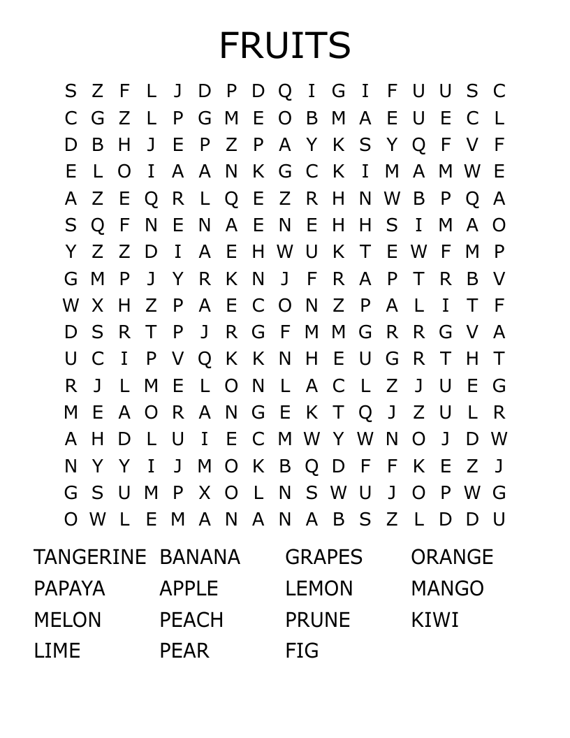 FRUITS Word Search
