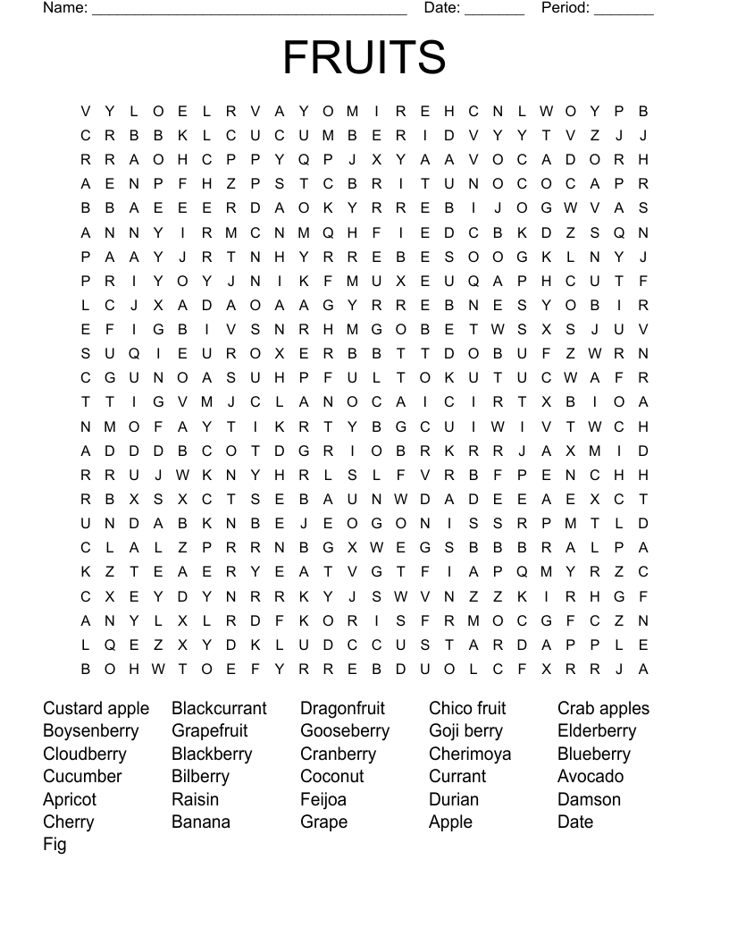 FRUITS Word Search