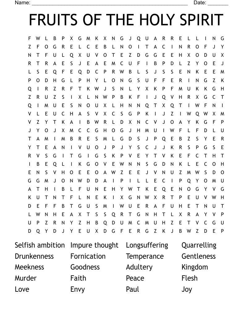 FRUITS OF THE HOLY SPIRIT Word Search