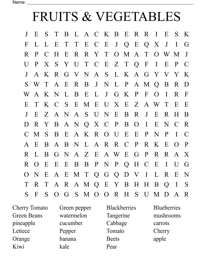 FRUITS & VEGETABLES Word Search