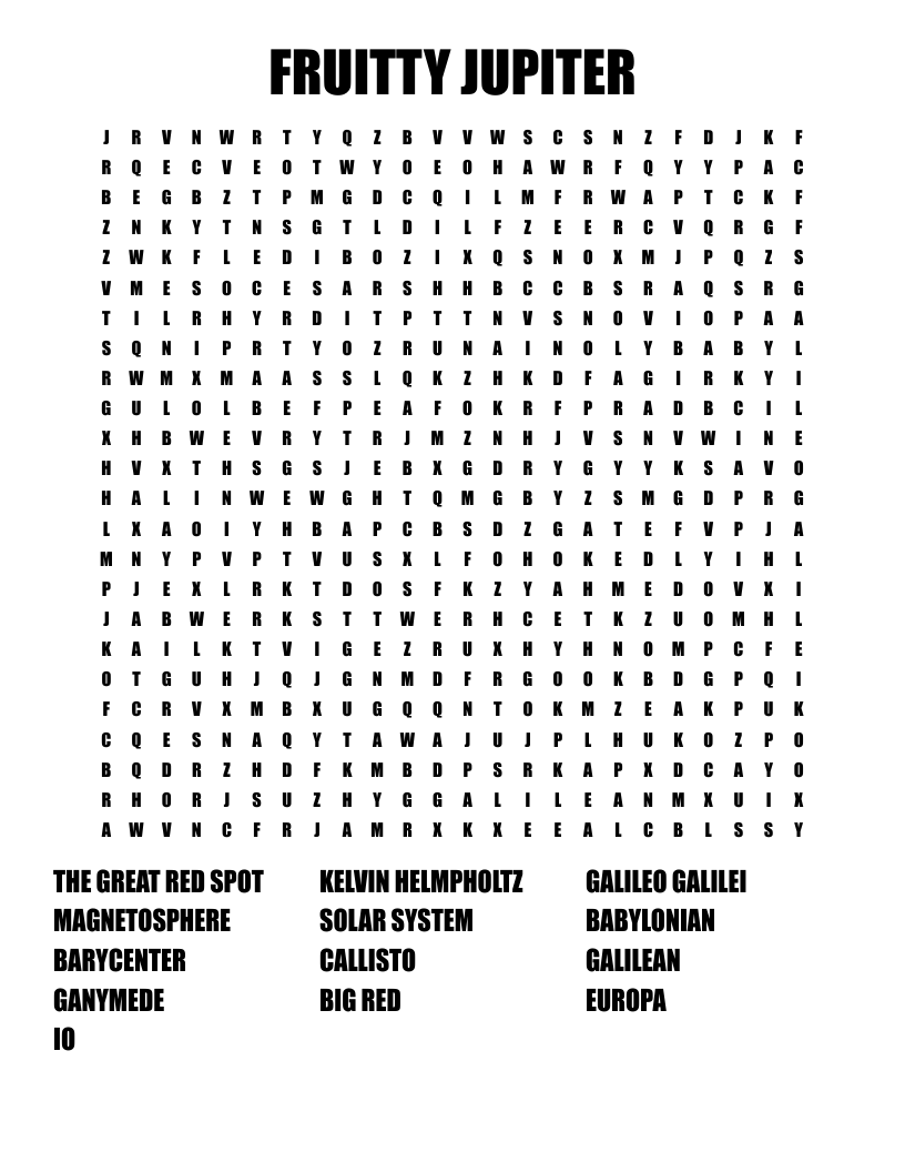 FRUITTY JUPITER Word Search
