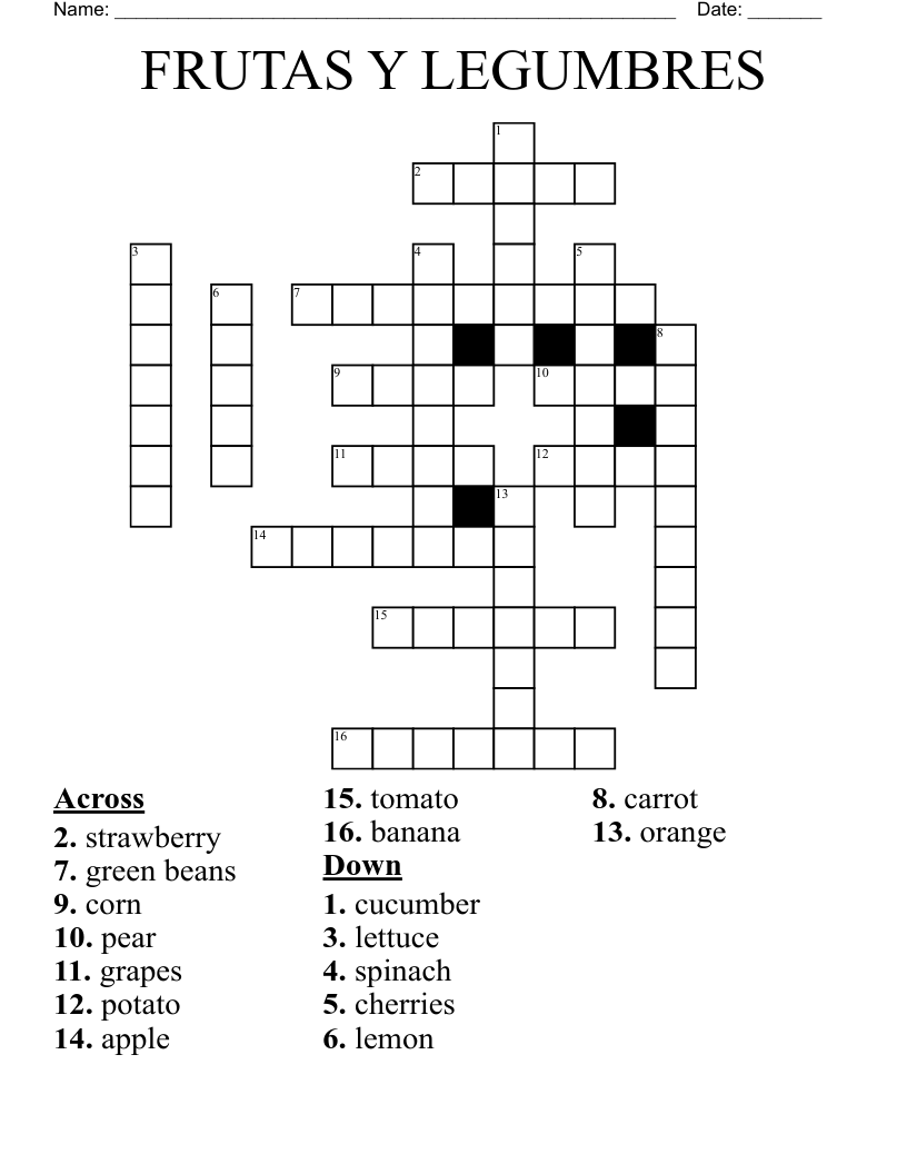 FRUTAS Y LEGUMBRES Crossword