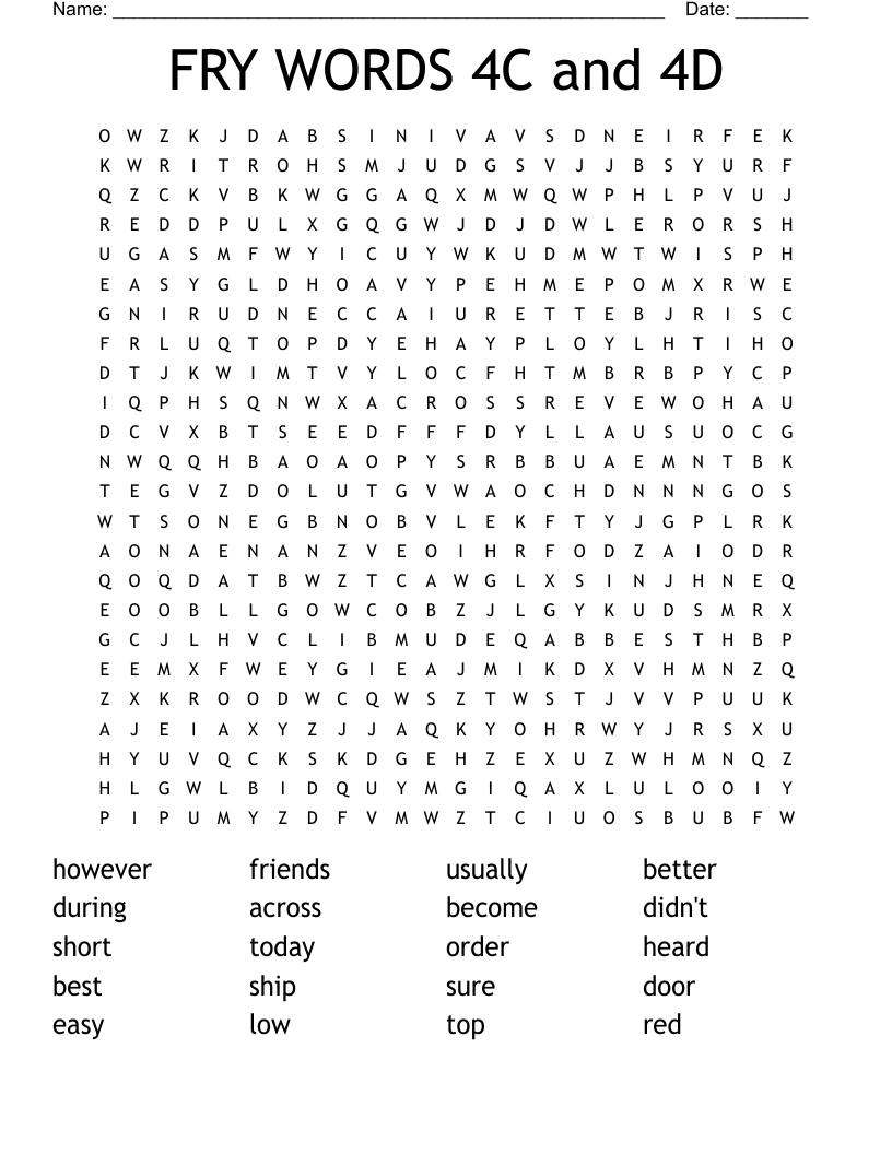 FRY WORDS 4C and 4D Word Search