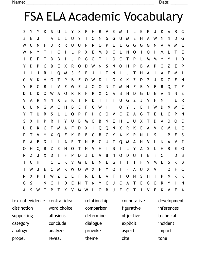 FSA ELA Academic Vocabulary  Word Search