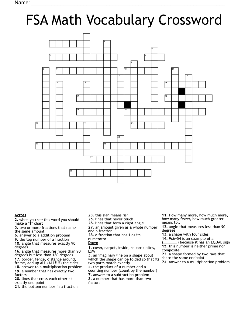 FSA Math Vocabulary Crossword