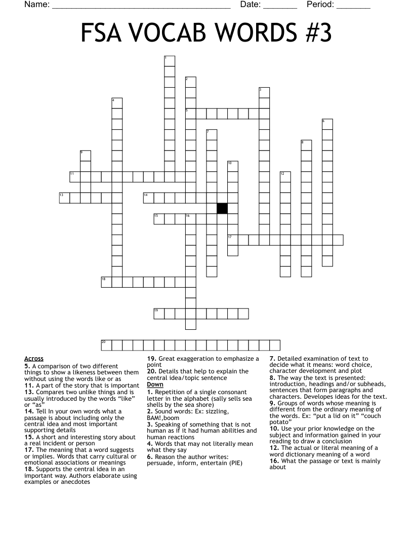FSA VOCAB WORDS #3 Crossword