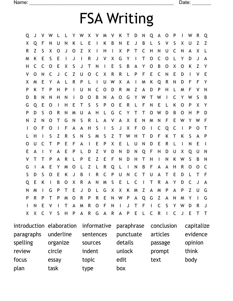 FSA Writing Word Search