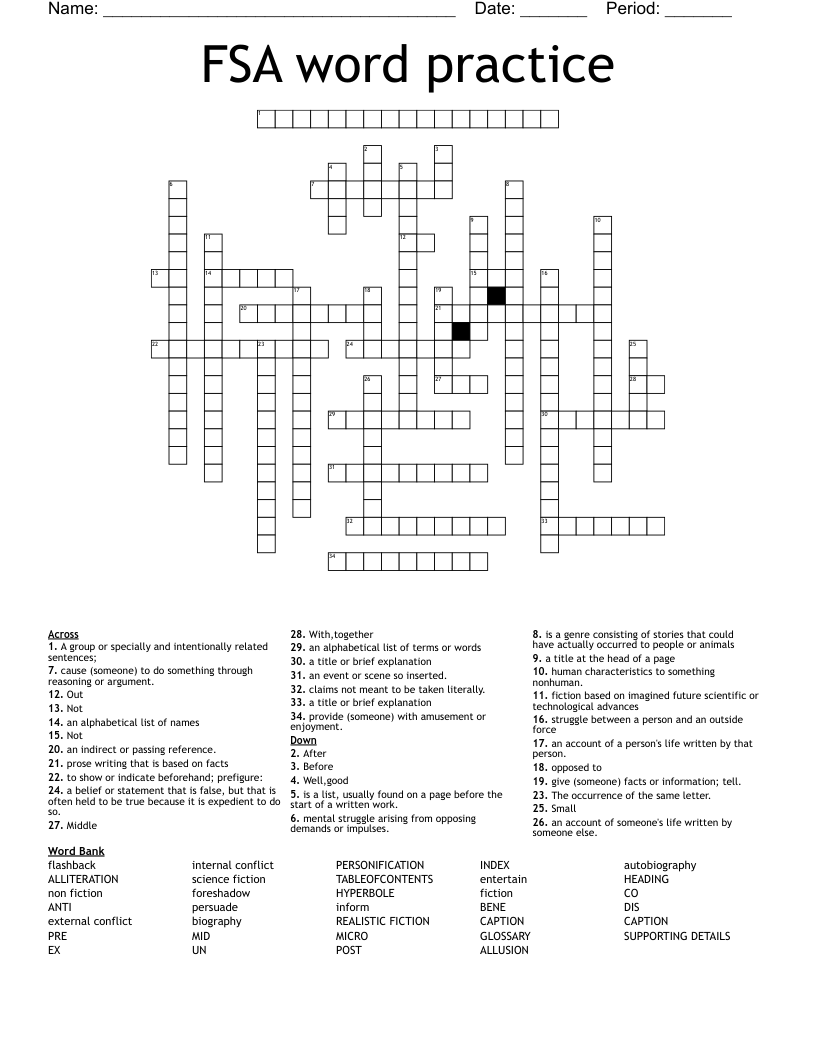 FSA  word practice Crossword