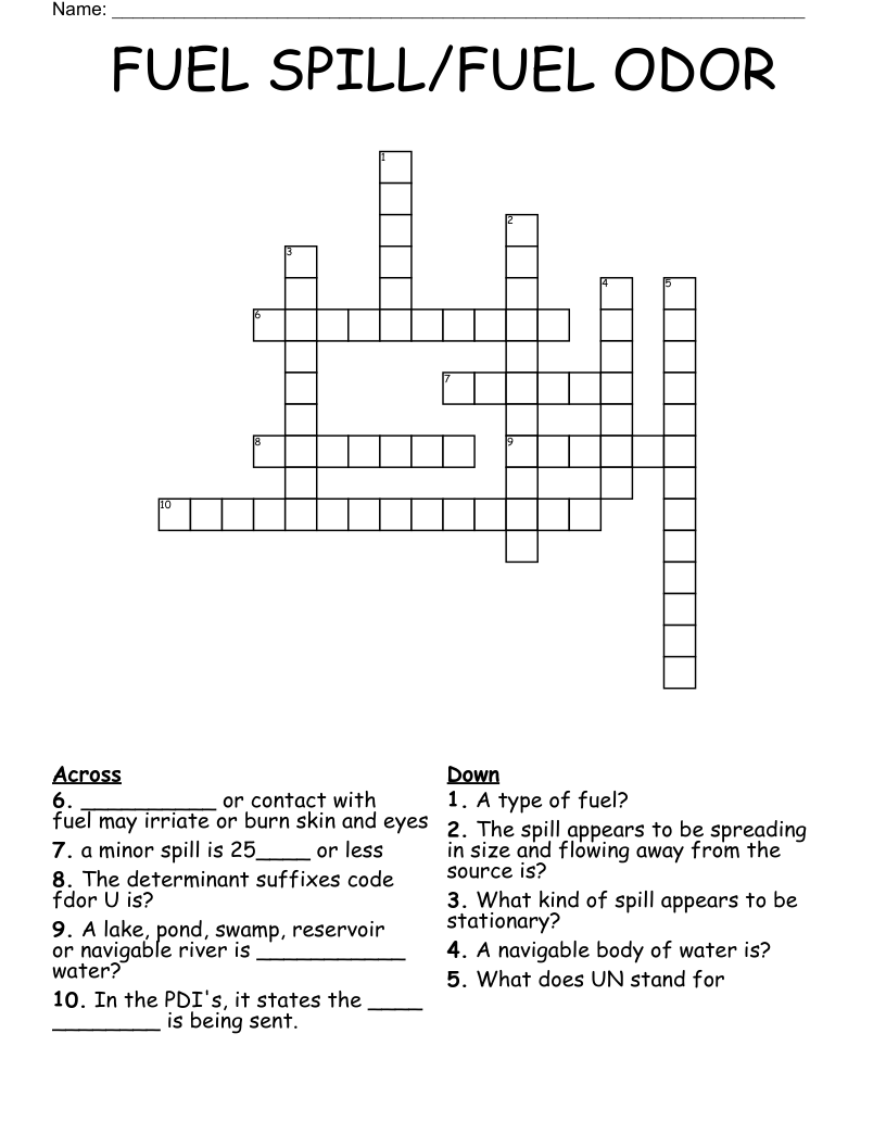 FUEL SPILL/FUEL ODOR Crossword
