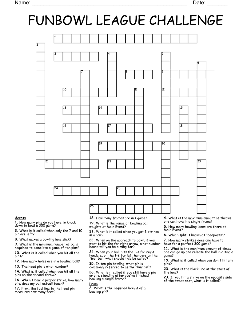 FUNBOWL LEAGUE CHALLENGE  Crossword