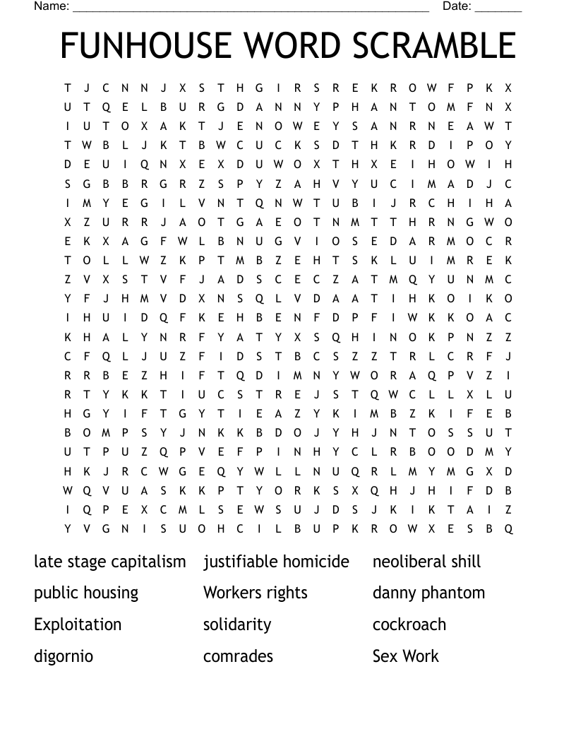 FUNHOUSE WORD SCRAMBLE Word Search