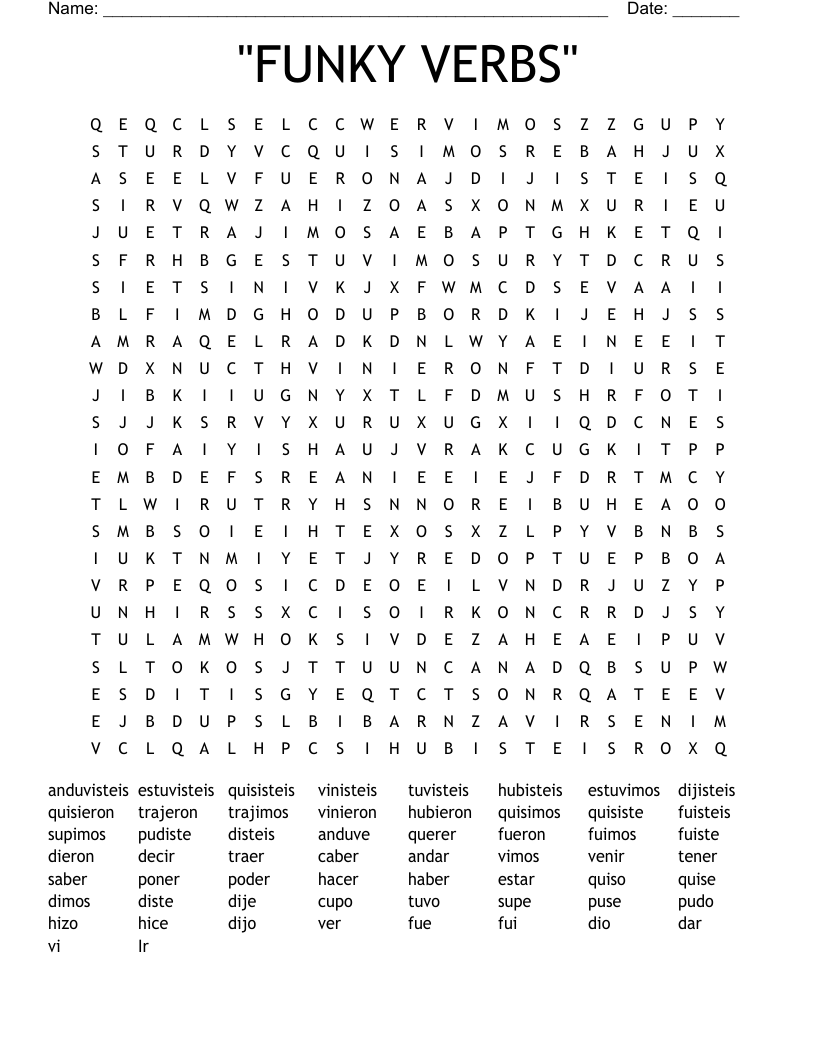 "FUNKY VERBS" Word Search