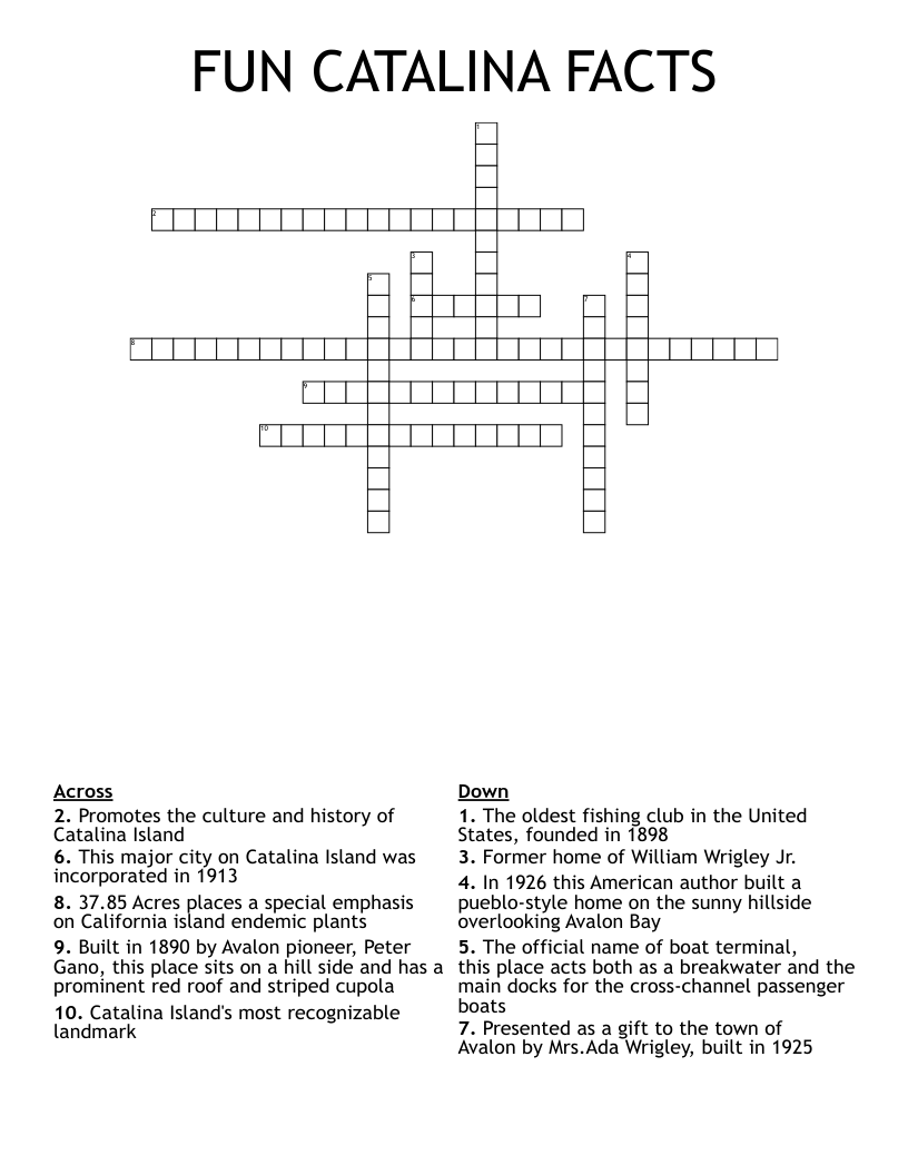 FUN CATALINA FACTS Crossword