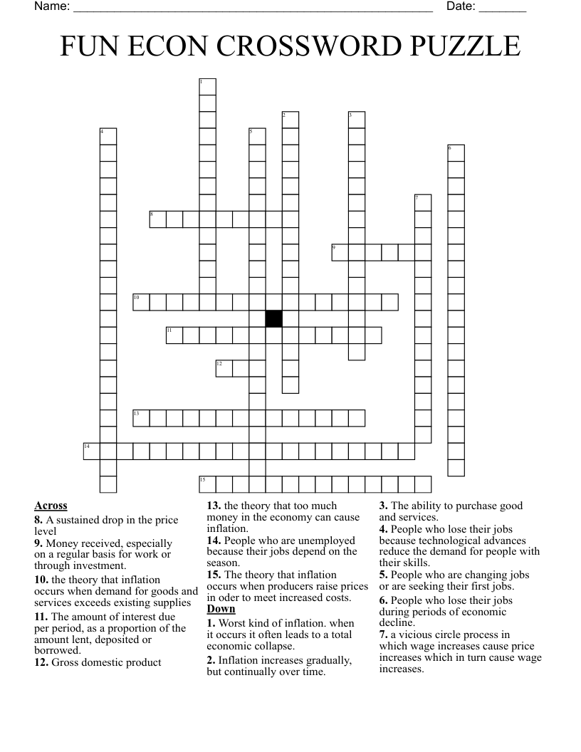 FUN ECON CROSSWORD PUZZLE