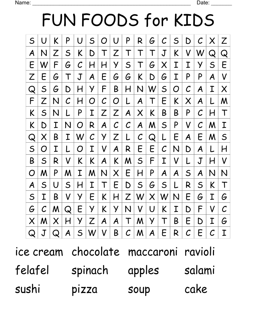 FUN FOODS for KIDS Word Search
