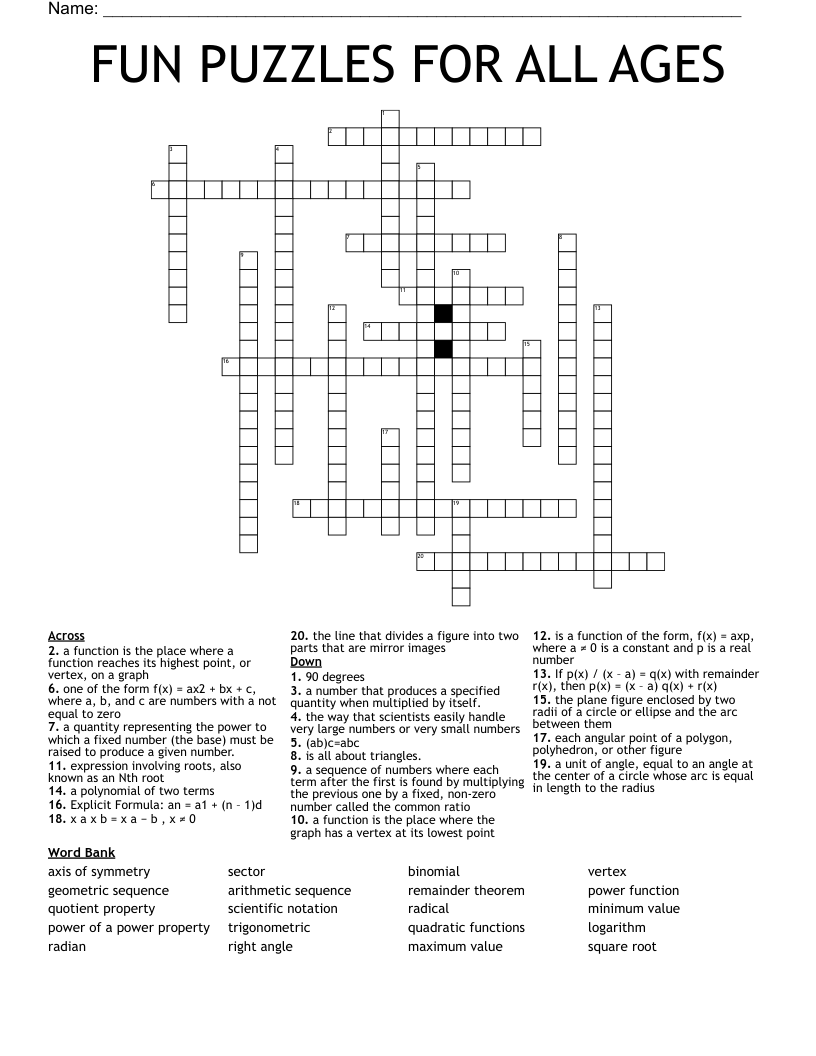 FUN PUZZLES FOR ALL AGES Crossword