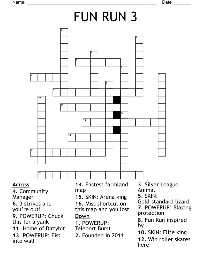 FUN RUN 3 Crossword