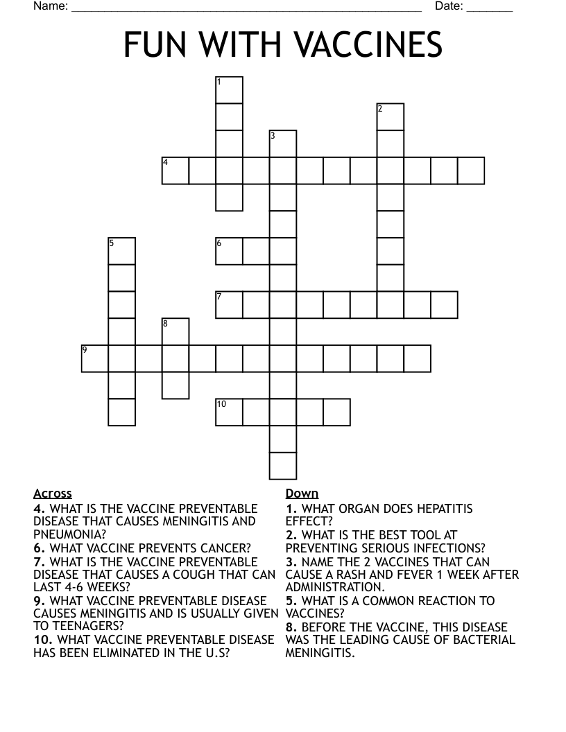 FUN WITH VACCINES  Crossword