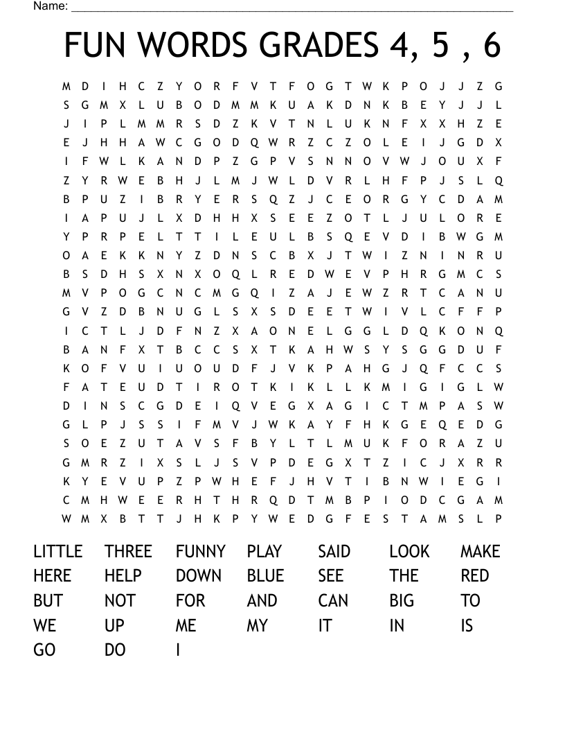 FUN WORDS GRADES  4, 5 , 6 Word Search