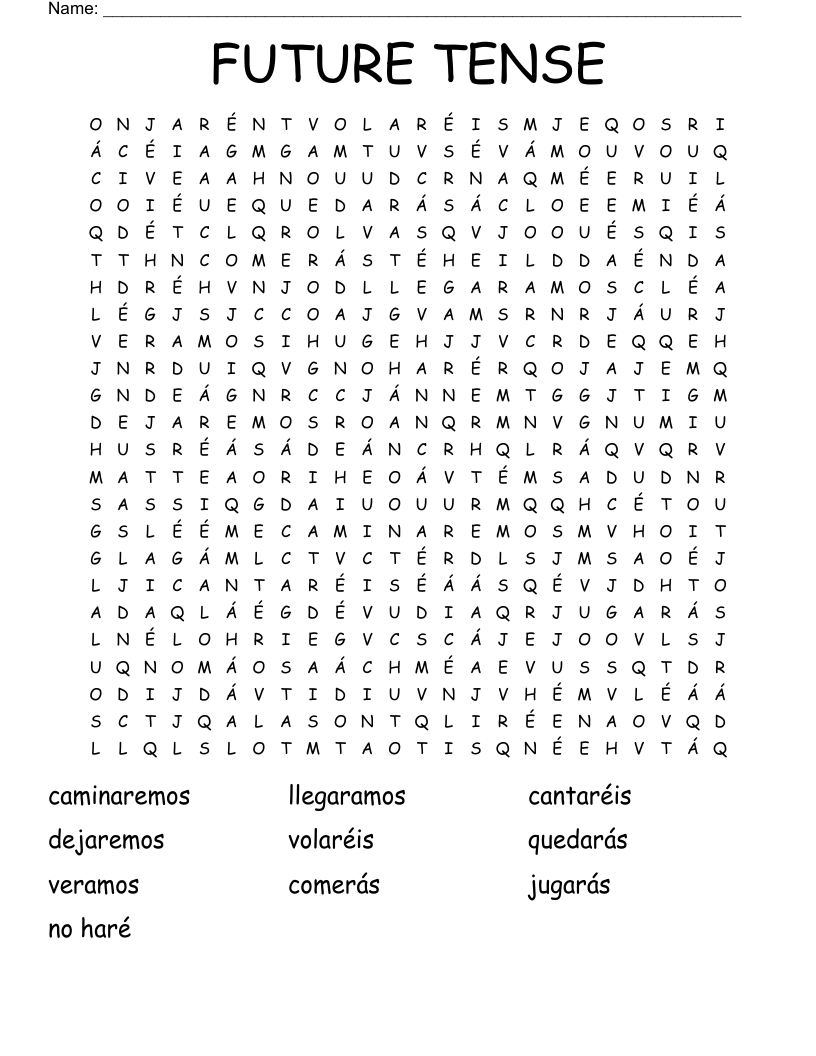 FUTURE TENSE Word Search