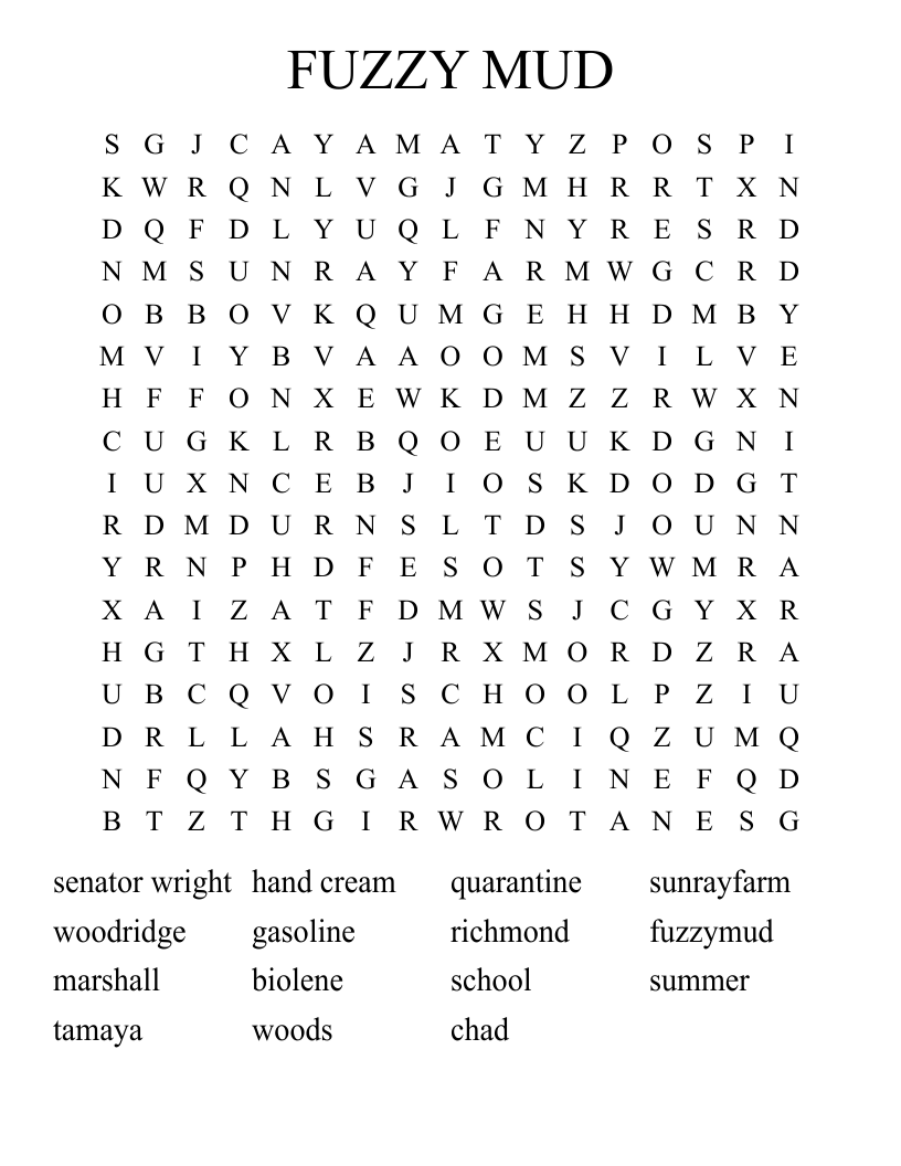 FUZZY MUD Word Search