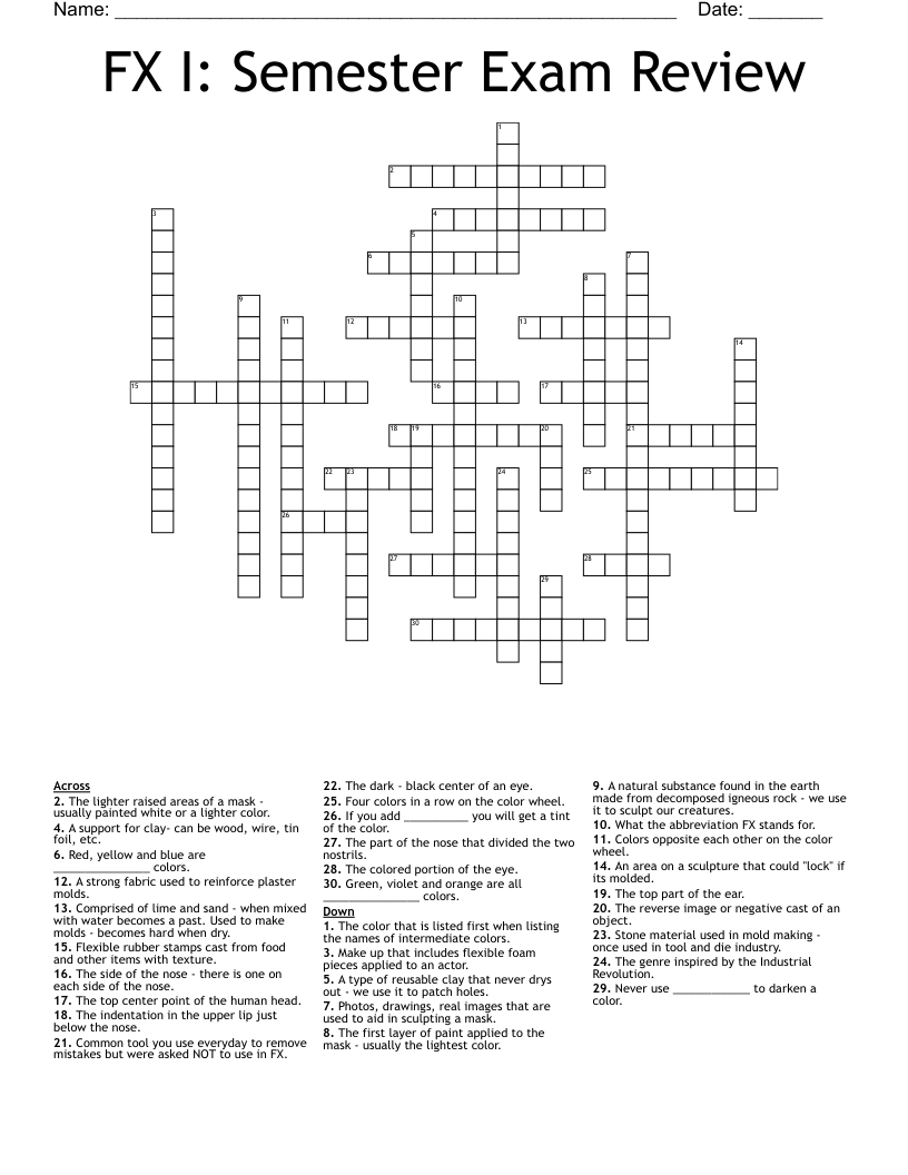 FX I:  Semester Exam Review Crossword