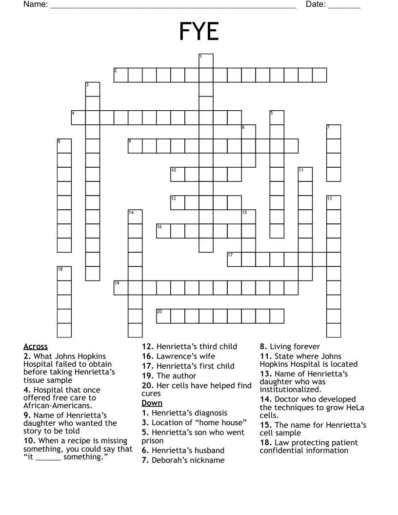 FYE Crossword