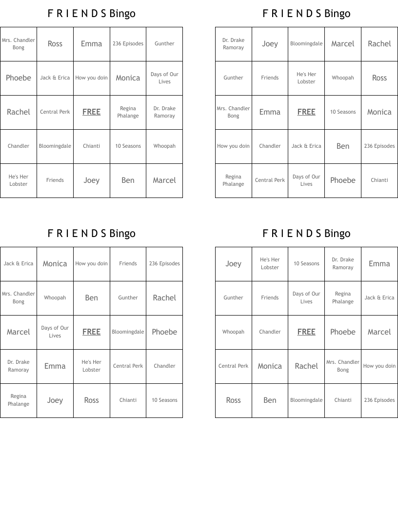 F R I E N D S Bingo
