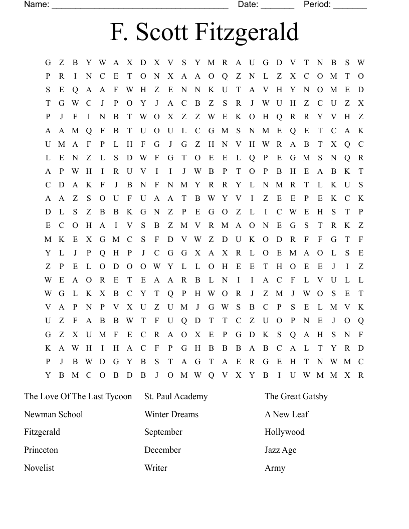 F. Scott Fitzgerald Word Search