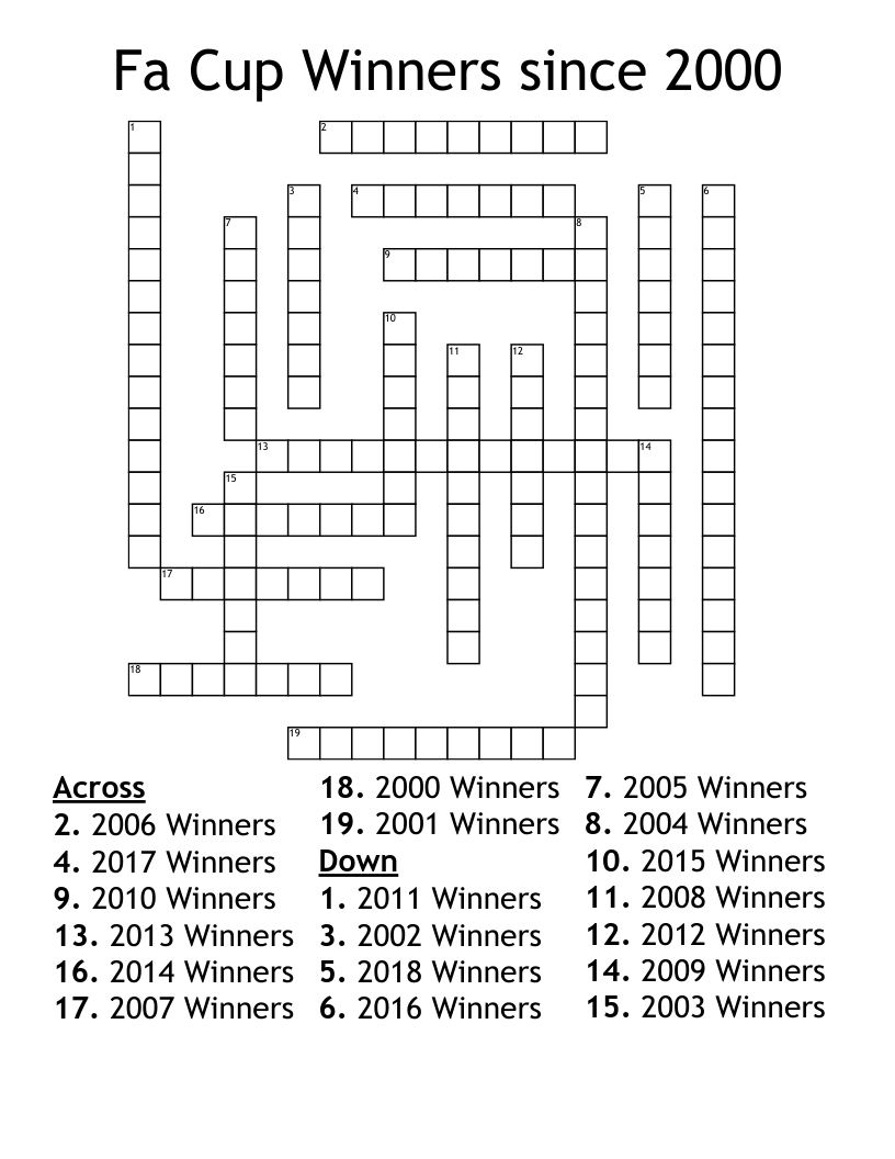 Fa Cup Winners since 2000 Crossword