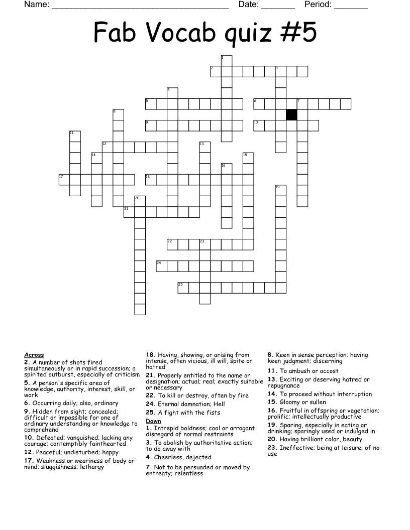 Fab Vocab quiz #5 Crossword