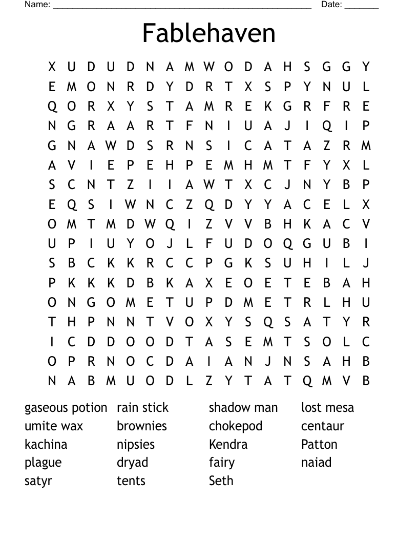 Fablehaven Word Search