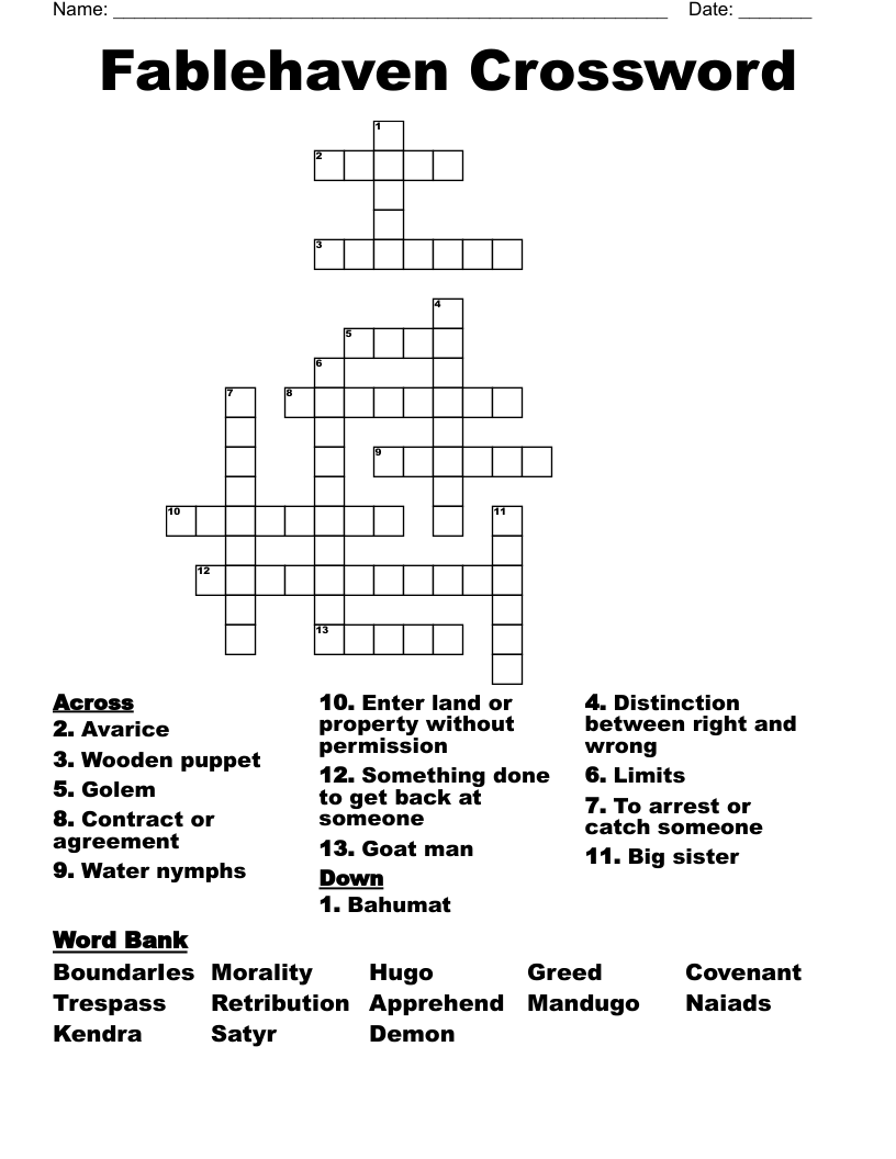 Fablehaven Crossword