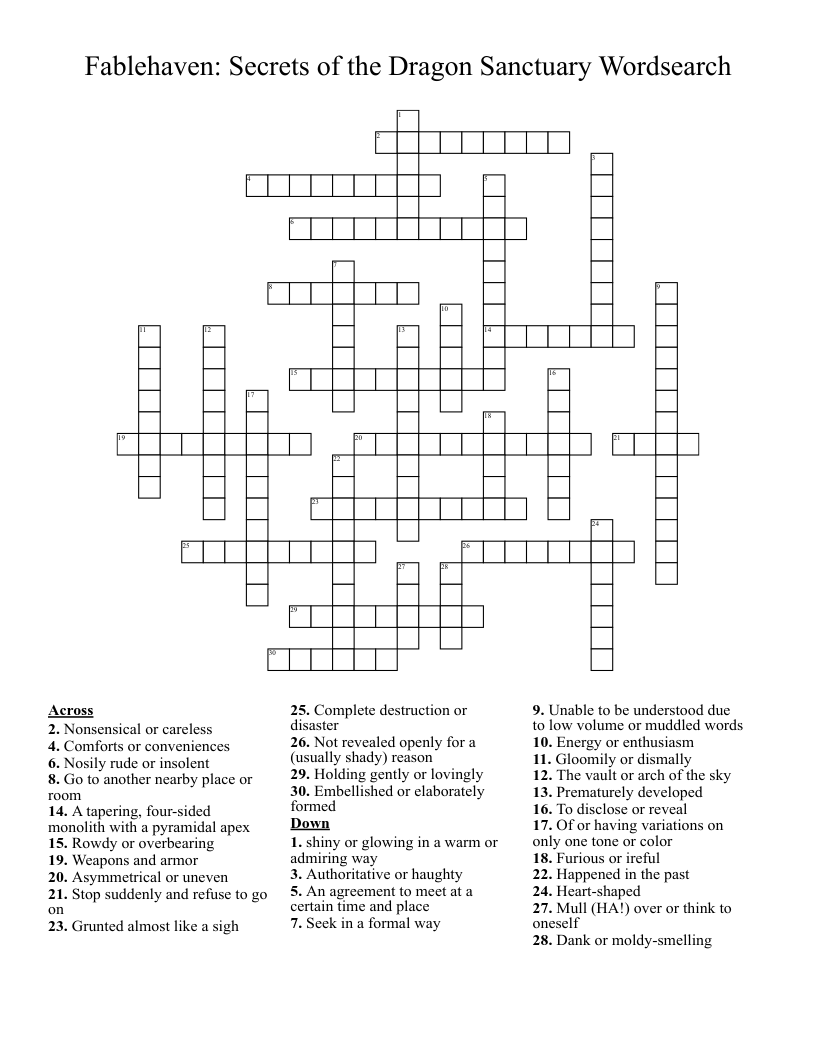 Fablehaven: Secrets of the Dragon Sanctuary Wordsearch Crossword