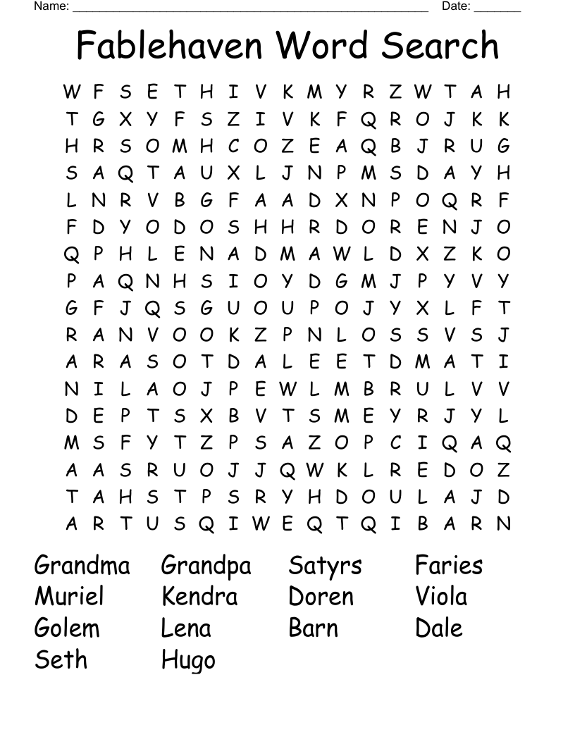 Fablehaven Word Search