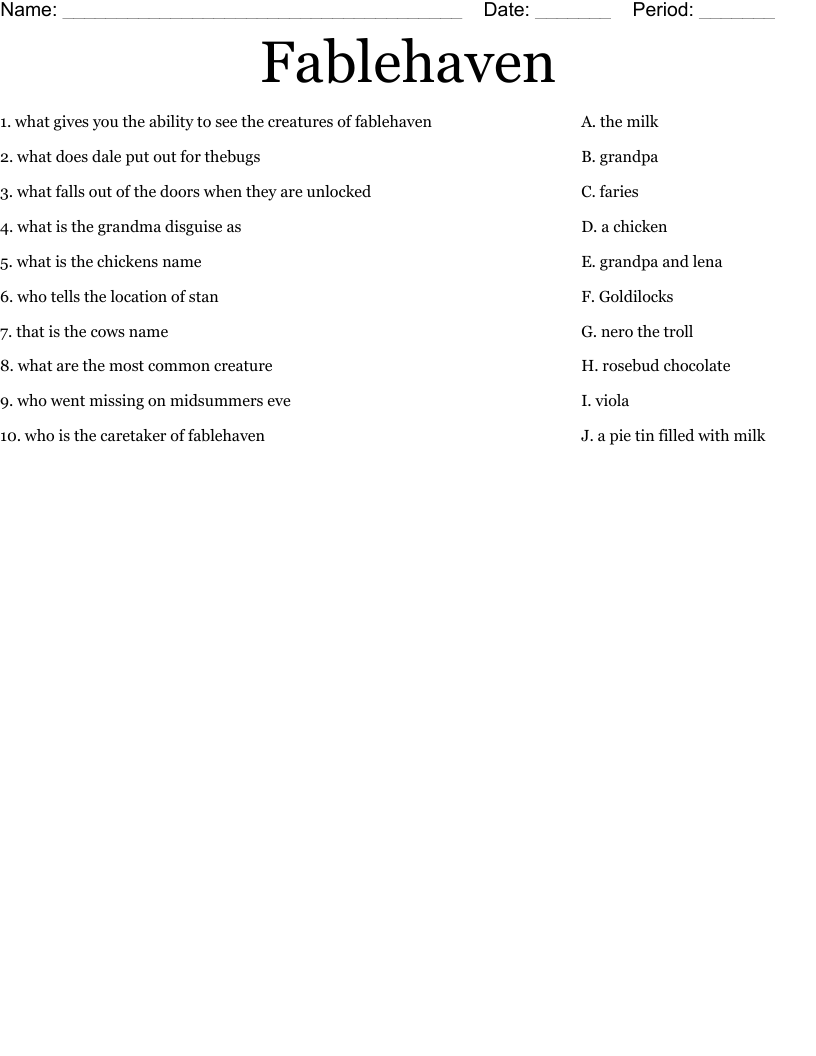Fablehaven  Worksheet
