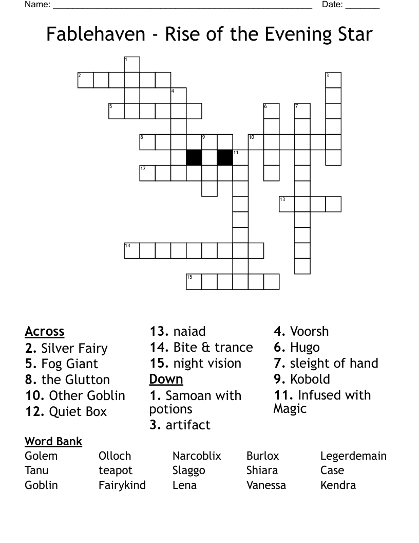 Fablehaven - Rise of the Evening Star  Crossword