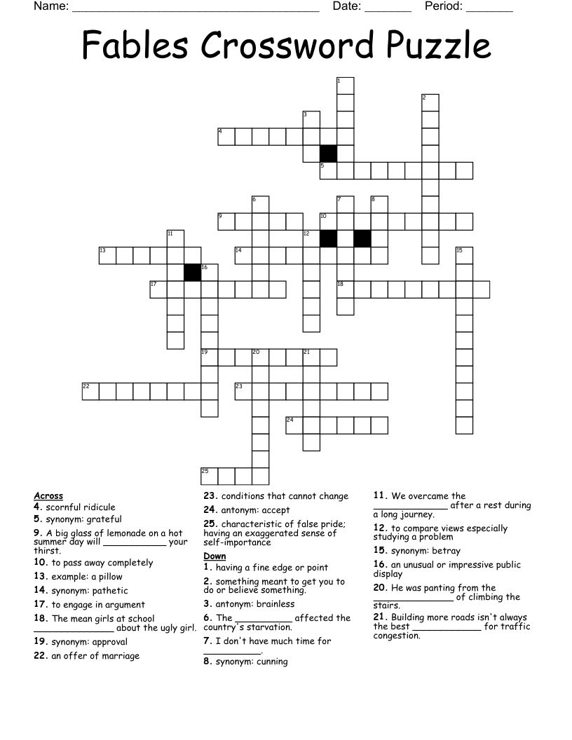 Fables Crossword Puzzle