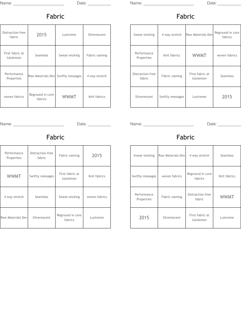 Fabric Bingo Cards
