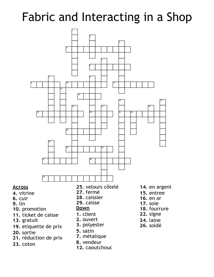 Fabric and Interacting in a Shop Crossword