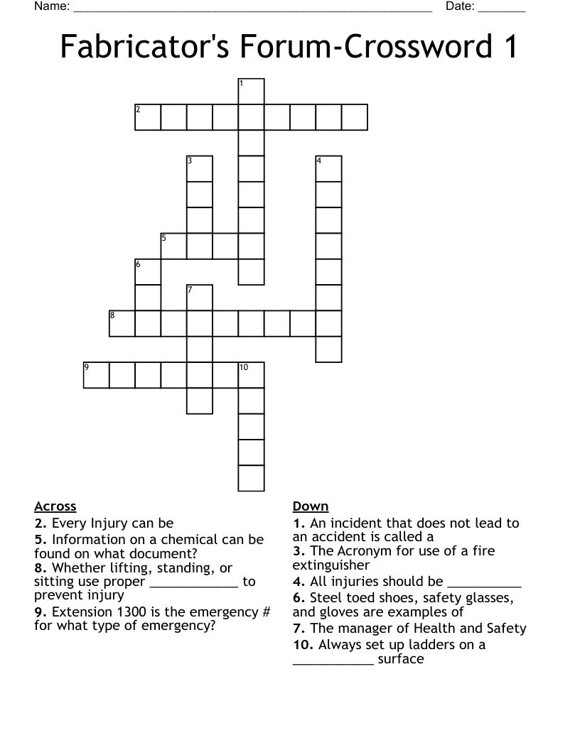 Fabricator's Forum-Crossword 1