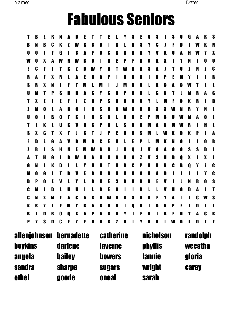 Fabulous Seniors Word Search