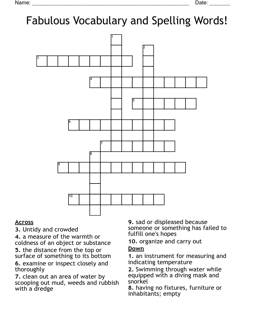 Fabulous Vocabulary and Spelling Words! Crossword